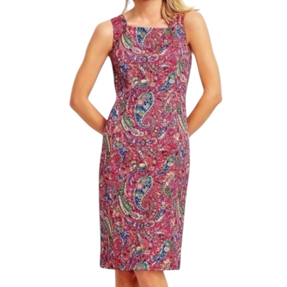 Talbots Coral with Multi-Color Paisley "Bonaire" Textured Sheath Dress 2